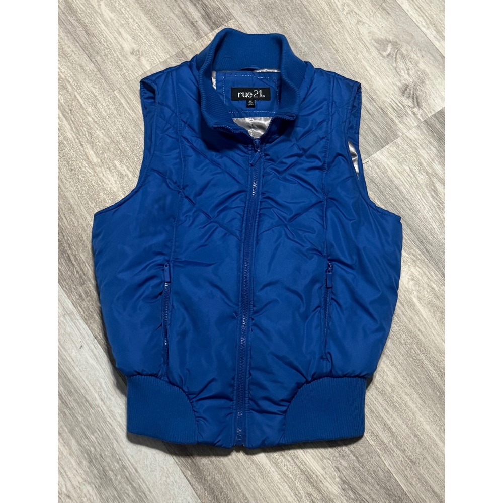 Y2kRue 21 Royal Blue Quilted Puffer Vest Women's Size Medium Zip Up Pockets
